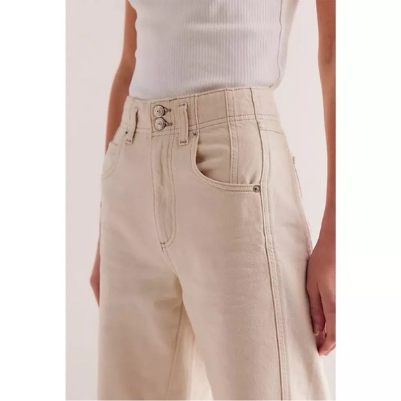 Free People Aster Straight Leg Denim 100% Cotton Jeans We The Free Cream Sz 30 - Picture 3 of 16